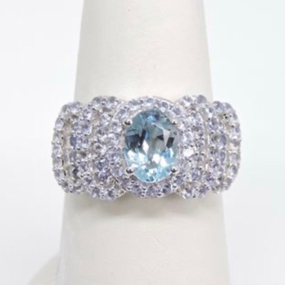 Genuine Blue Topaz & Tanzanite Silver Ring